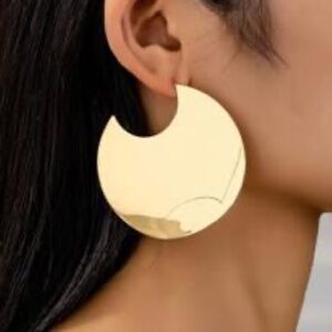 REVOLVE Gold Round Plate Shape Big Hoop Statement Earring Daily Wear Jewelry